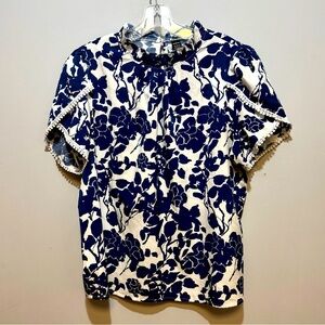 SHEIN‎ Navy and White Floral Button Down Shirt